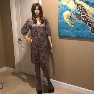 Alton Gray Multi Check Floral Dress Petite Small